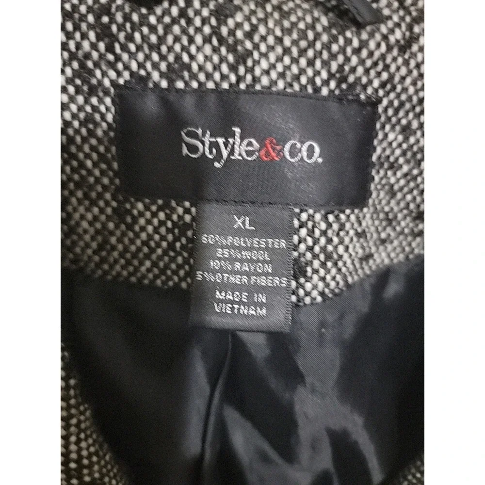 Style and Co., trench Style long jacket Button down , blk and white with pockets - Picture 8 of 8